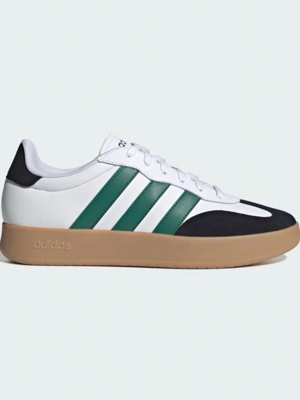 adidas Barreda White Sneakers with Green Stripes and Black Accents